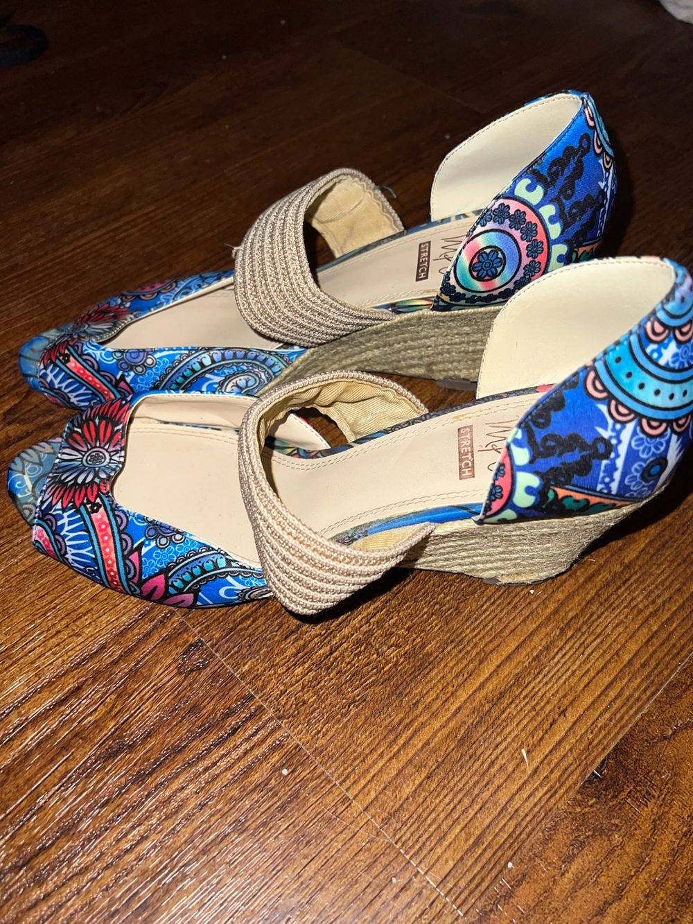 Impo Blue Floral Boho Summer Vacation Stretch Wedge Strap Sandals Size 8.5 - Picture 3 of 7